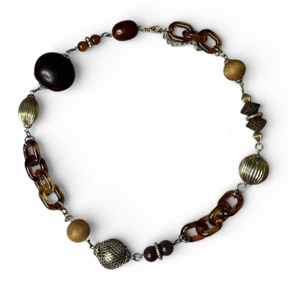 Vintage Y2K Brown Beaded Statement Necklace